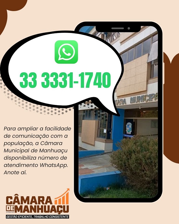 Câmara Municipal de Manhuaçu disponibiliza atendimento via WhatsApp