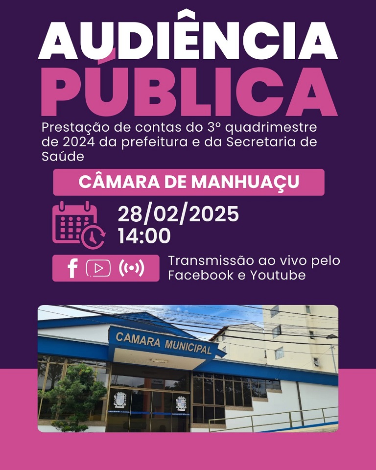 Câmara Municipal receberá audiência de prestação de contas da prefeitura