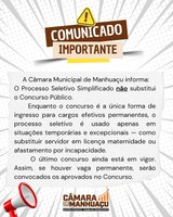 COMUNICADO OFICIAL DA CÂMARA MUNICIPAL DE MANHUAÇU